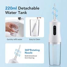 Hailicare 便携式USB充电式冲牙器，口腔冲洗器，深度清洁牙齿，家用旅行电动洁牙器，符合人体工学手柄，电动牙刷，多种模式，适合家庭使用 - 白色 - 查看 5