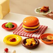 Bộ 6 đĩa nhựa hình hamburger, đa năng dùng đựng gia vị, đồ nướng, lẩu, nước chấm, đồ ăn nhẹ, đĩa nhà bếp dễ thương đựng salad, tráng miệng, đồ ăn vặt có ngăn đựng nước chấm. - Nhiều màu - Xem 3