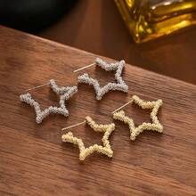 GLIMMER GI 1 Đôi bông tai thời trang nữ, thiết kế hình ngôi sao có họa tiết, thanh lịch và đa năng, phù hợp cho sử dụng hàng ngày, đi nghỉ mát, đám cưới, ngày Valentine, sinh nhật, ngày của Mẹ, Lễ Tạ ơn, quà Giáng sinh. - Bạc - Xem 3