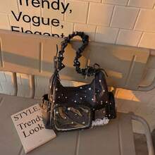 peach tree 这款时尚百搭的日系女士单肩包，拉链封口，肩带不可调节，印有可爱的星星图案，多口袋设计，含透明口袋，配有褶皱云朵蝴蝶结肩带，可装毛绒玩具/手机/硬币/卡片等物品。尼龙材质，防水轻便，大容量斜挎包，适合上学、上班、购物、约会、度假等各种场合，是送给女性朋友的绝佳礼物。桃树图案 - 彩色 - 查看 14