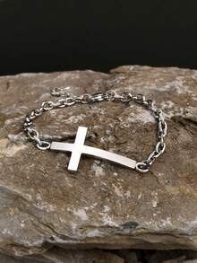 MONALLY 1pc Men's Classic Stainless Steel Cross Anklet, Surf Waterproof Beach Anklet, Minimalist Jewelry Gift, Suitable For Boyfriend, Men, Father, Son Daily Wear, Christian Gift, Summer Vacation Beach Accessory - Anklet - View 4