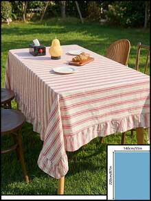 1pc Light Red Fresh Striped Ruffle Tablecloth, American Farmhouse Style Minimalist Decor, Rectangular For Dining Table, Coffee Table, TV Stand, Entryway, Suitable For Holidays, Parties, Weddings, Banquets, Home, Office, Outdoor Picnic, All Seasons - Red - View 21