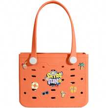 Oversized EVA Beach Tote Bag, Multi-Size Durable Rubber Tote Handbag For Women, Lightweight & Breathable Open Top Shopping Bag, Waterproof Sand Resistant Shoulder Bag, Quick Dry Easy Clean, Perfect For Pool Beach Vacation Travel Camping Casual Outings, DIY Ready Solid Color Basket Bag - 彩色 - 查看 33