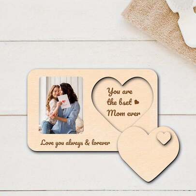 1pc DIY Photo Frame, Creative Craft Gift For Mother's Day/Father's Day, Home Party Decor Tabletop Ornament, Wooden Photo Frame Gift For Dad Or Mom