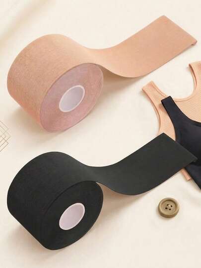 2 Rolls Reusable Invisible Bra Tape, Washable & Sweat-Proof, Suitable For Backless & Deep V Dresses, Highly Elastic & Breathable Fabric, Can Be Trimmed To Fit Various Cup Sizes, Perfect For Wedding Party Dresses