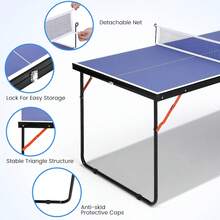 Mesa de ping pong plegable, juego de tenis de mesa de MDF con red, 2 paletas y 3 bolas - mesa de juego de familia portátil de interior, negro, 54 "x 30" x 26.6" - Azul - Ver 6