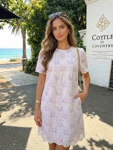 Vestido corto de verano elegante con estampado floral casual para vacaciones y citas - Púrpura malva - Ver 1