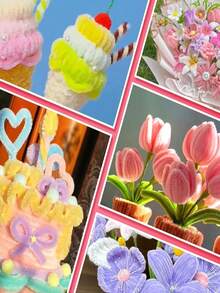 1/100pcs Soft Plush Handmade DIY Decoration Material Set, Including Twist Ties, Pom Pom Flower Kits, Plush Rods, Bendable Rods, Felt Rods, Suitable For DIY Decoration And Projects - Multicolor - View 8