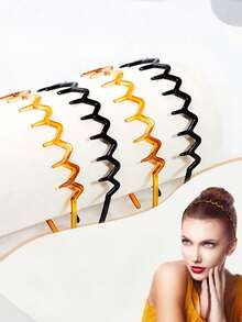 1/2pcs Black Non-Slip Headband - Shiny Wavy Teeth Design Suitable For Skincare And Makeup, Elastic Hair Hoop Suitable For Face Washing, Beauty And Home Use (Comfortable Fit) - Black - View 9