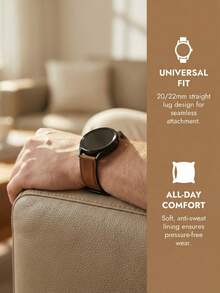 1件 20mm/22mm 復古PU皮革手錶錶帶，相容於 Galaxy Watch 8/7/6/5/4、GT2/GT3，男士商務替換錶帶，禮品 - 棕色- - 查看 6