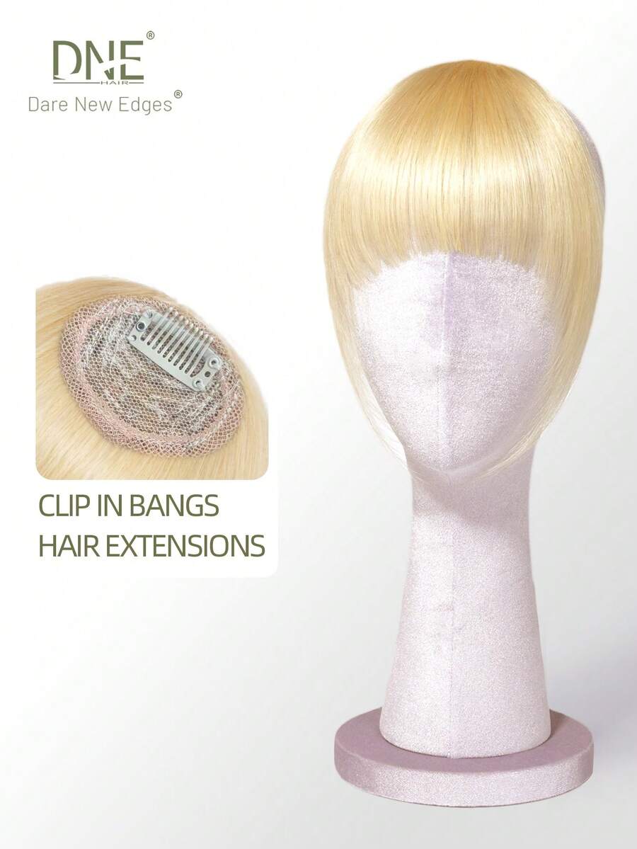 DNE HAIR Tóc mái kẹp 100% tóc thật, màu vàng hoe 613#, kiểu tóc mái có phần thái dương, tóc mái giả bằng tóc thật, trông tự nhiên, thích hợp cho phụ nữ/bé gái sử dụng hàng ngày. - S613 - Xem 1