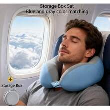 Memory Foam Travel Pillow, Upgraded Airplane Travel Neck Pillow 100% Pure Memory Foam Travel Pillow, Ideal For Airplane Flights, Car Trips, Train Journeys, And Office Naps. Available In Multiple Colors. - 藍灰 - 查看 12