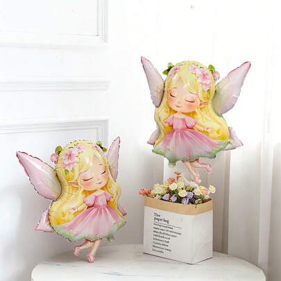 1/2pcs Fairy Foil Balloon 23.6inch Large Pink Fairy Balloon For Girls Birthday Party Baby Shower Spring Garden Theme Decorations Pastel Balloon Garland Decor