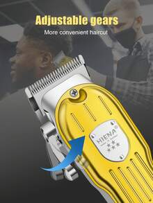 HIENA 4-In-1 Grooming Kit, Includes 2 Wireless Professional Gold Hair Clippers, Mesh Shaver, And 360° Nose Hair Trimmer With LED Display, USB Fast Charging, Suitable For Salon, Home Use, And Gift - Gold - View 4