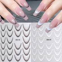 3D Minimalist Ombre French Manicure Nail Stickers, Black-White-Brown Gradient Curved French Design Self-Adhesive Nail Stickers, Adorable Y2K Style Nail Decor, Perfect For Elegant Nail Look, DIY Nail Salon Accessories And Supplies (3/2 Sheets) - Multicolor - View 13