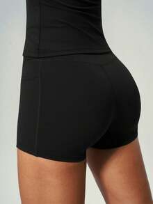 UONNOU 2 piezas Conjunto de verano para mujer, Blusa de manga corta + Shorts con bolsillo, Moldeador de abdomen y cadera, Tela suave, Yoga Gimnasio Deportes diarios - Negro - Ver 7