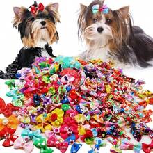 100 PCS Color In Random Dog Hair Bows, Random Mix Rubber Bands Metal Clips Styles Dog Bows With Rhinestone Pearls Flowers Topknot Mix Styles For Puppy Small Pets - Multicolor - View 1