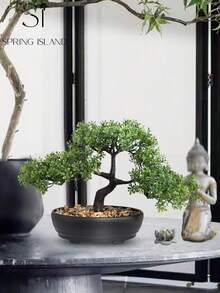 1棵人造盆栽树，黑色花盆，高7.9英寸（20厘米），绿色仿真植物，适合家居和办公室装饰 | 非常适合摆放在架子、书桌、浴室 | 乡村风格节日装饰、情人节装饰、春夏装饰、家居点缀 - 綠色-A - 查看 5
