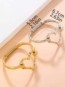 1pc European And American Style Fashion Alloy Open Heart Shaped Bracelet For Women, Versatile Street Style Web Celebrity Hand Chain Valentines,Mom,Mother,Mother's Day,Gift - Gold - View 4