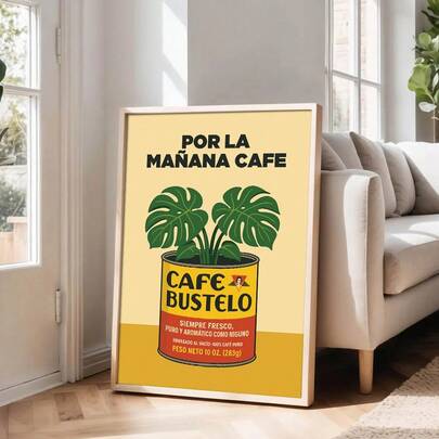 1pc Framed/Unframed Vintage Botanical Leaf Cafe Bustelo Coffee Wall Art Poster Coffee Bar Kitchen Art Canvas Print Retro Painting For Coffee Lover,Living Room,Modern Home Decoration