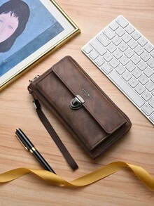 Nueva cartera larga de moda para hombres, embrague con gran capacidad, ranuras para múltiples tarjetas y cierre de cremallera para uso empresarial - Multicolor - Ver 14