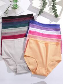 Random 9-Piece Set Of Cotton Solid Color Ribbed Sexy And Comfortable High-Waisted Briefs, Perfect For Back-To-School Season, Halloween, And Spring/Summer Color Combinations. - Nhiều màu - Xem 2
