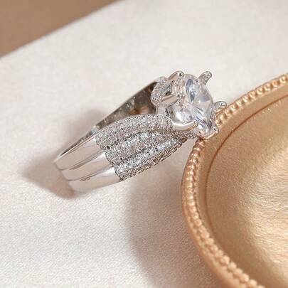 Eleganter, luxuriöser, funkelnder Kubikzirkonia-Ring, Verlobungsring für Frauen, Jahrestags-/Feiertagsgeschenk, vielseitiger Schmuck für alle Anlässe