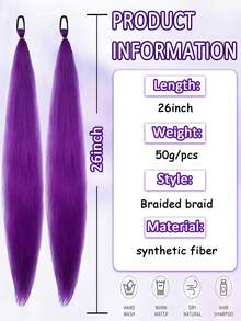 Tóc giả bện màu tím 26 inch có dây chun, kiểu búi tóc nữ, tóc đuôi ngựa bện màu tím ombre, chất liệu tổng hợp. - Nhiều màu - Xem 4
