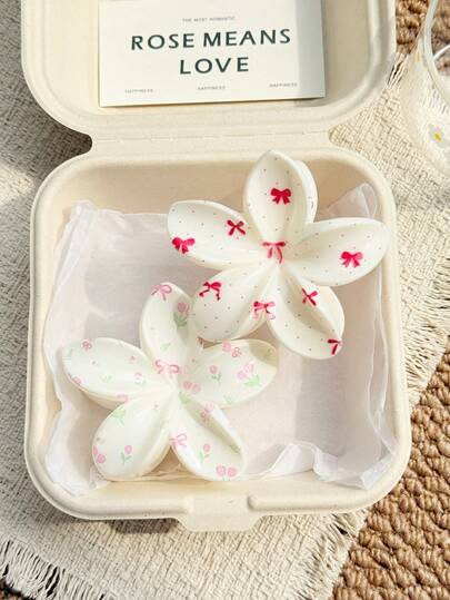 2pcs/1pc 3.15 Inch/8cm Elegant Lightweight Plastic Bow & Flower Large Hair Clips, Gentle, Cute, Versatile, High-End, Minimalist Solid Color Hair Claws Suitable For Daily, Casual, Party, Commute, Beach, Vacation, Ponytail, Bun, Face Washing, Makeup, Outfit Accessory