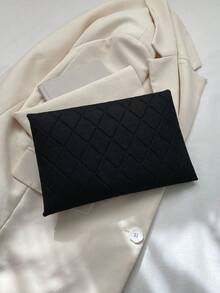 1pc Felt Plain Envelope Clutch Wallet, Minimalist Elegant Daily Use Handbag, Holiday Gift For Women - Black - View 2