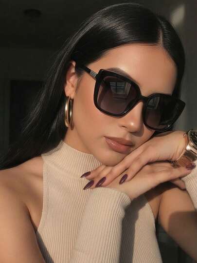 1 Pair Women's Square Frame Personalized Elegant Fashion Glasses, Suitable For Beach Vacation, Travel, Street Photography