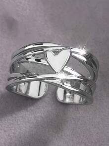 1枚多层线条缠绕心形简约优雅性感时尚百搭可调节女式戒指，适合母亲节、毕业典礼、音乐节、复活节、派对、日常通勤、度假等场合佩戴。 - A - 查看 10