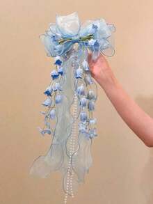 1pc Women's Elegant Bowknot Barrette, Sweet Fairy Large Ribbon Bow Hair Clip, Versatile Ballet Lily Flower Mesh Bow Duck Clip Hair Accessory, Delicate Floral Bow Hairpin, Suitable For Holidays Or Daily Use, Claw Clips - 紫色 - 查看 5