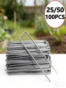 25/50/100 unidades de estacas de fixação para paisagismo, reforçadas e resistentes à ferrugem, em formato de U - Adequadas para camping, capina, grama artificial e telas - Estacas duráveis, suporte robusto, específicas para camping. - A - Ver 11