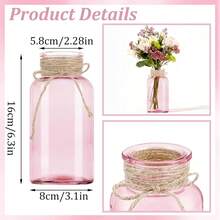 Vintage Glass Flower Vase, Farmhouse Glass Centerpiece Vases Mason Jars For Weddings, Parties & Home Decor Bulk (12, Transparent)  Bud Vases For Flowers For Rustic Wedding KDW8 - 粉紅色的 - 查看 2