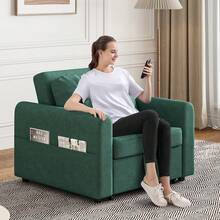 3 In 1 Convertible Single Sofa Bed With Adjustable Backrest, Pull Out Linen Single Sleeper Chair Bed With Pockets For Living Room, Micro Suede Fabric, Green - Verde - Soltero - Ver 7