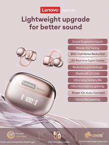 Tai nghe Bluetooth thời trang Lenovo RS119, màn hình LED hiển thị nguồn, âm thanh chất lượng cao cho nghe nhạc hàng ngày, độ trễ thấp cho chơi game, thời lượng pin dài, vừa vặn thoải mái, tai nghe không dây nhỏ gọn tương thích với Android, iOS, PC, món quà tuyệt vời. - Hồng - Xem 2