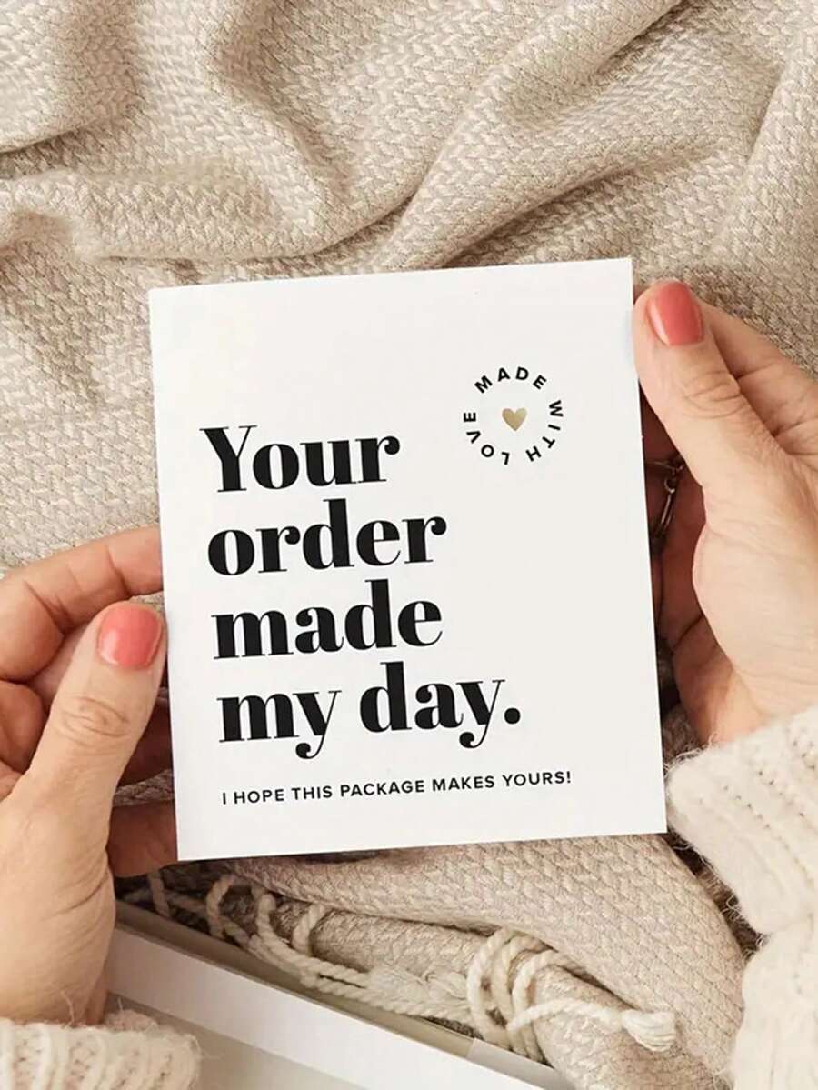 50pcs White Thank You Cards With "Your Order Made Me Happy" Text And Heart Design, Suitable For Retail And Small Business Customer Appreciation And Building Loyalty, Great For Daily Office Use Thank You Cards - Multicolor - View 1