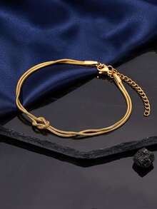 Set de 2 piezas Pulseras de acero inoxidable plateadas sencillas, versátiles y de moda para hombres - Dorado - Ver 4