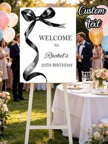 1 buah - Poster Ulang Tahun yang Dipersonalisasi, Papan Petunjuk Pesta Ulang Tahun, Termasuk Papan Selamat Datang Perayaan Ulang Tahun yang Elegan dengan Nama & Foto, Papan Selamat Datang Pesta Ulang Tahun, Poster Pesta Ulang Tahun Tanpa Bingkai dengan Pola Pita Hitam, Cocok untuk Dekorasi Kamar, Dekorasi Kamar Mandi, Dekorasi Dinding, Dekorasi Wisuda, Dekorasi Retro, Dekorasi Balkon - MultiWarna - View 1