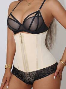 1pc Women's Breathable Mesh Waist Trainer, Waist Support Compression Corset - Apricot - View 7