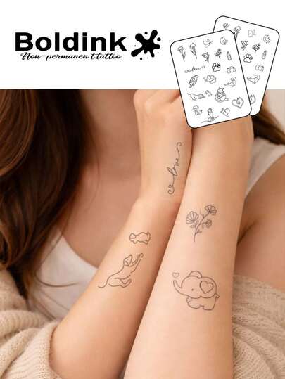  Bộ 2 hình xăm tạm thời Boldink hình động vật và hoa dễ thương, hình xăm nghệ thuật chống thấm nước, giữ được 1-2 tuần, công thức từ thực vật, dịu nhẹ, phù hợp sử dụng hàng ngày, trang trí theo phong cách ngọt ngào cho bé gái, món quà chữa lành cho các cô gái, món đồ không thể thiếu.