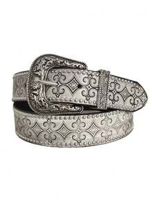 Cinto feminino vintage medieval, com 1 peça, estilo retrô, com rebites em relevo, cinto versátil com estampa floral punk nostálgica, adequado para diversas ocasiões. - Multicolorido - Ver 4