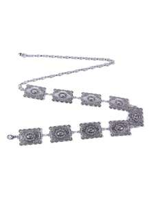 1pc Vintage 3D Carved Waist Chain, Suitable For Dresses, Jeans And Holiday Wear Halloween Fall, Autumn, Halloween - 銀色 - 查看 4