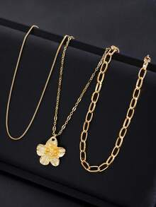 3 chiếc vòng cổ mặt dây chuyền hoa thanh lịch kiểu cổ điển, thích hợp để đeo hàng ngày và đi nghỉ hè. - Vàng - Xem 2
