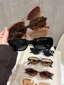 8副女士塑料全框豹纹黑色双色经典辣妹风现代简约风太阳镜基础款时尚眼镜，适合夏季海滩度假外出穿搭 - 彩色 - 查看 5