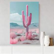 Con marco 1 pieza de de lona de cactus rosa, decoración enmarcada de para sala de estar, dormitorio, cocina, oficina, regalo único de Navidad, decoración de pared de fiesta individual, - Enmarcado - Ver 3