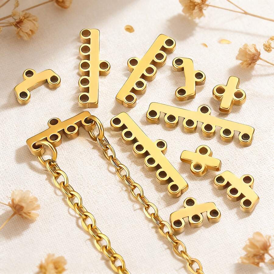 10 chiếc đầu nối dây chuyền nhiều lỗ, nhiều sợi bằng thép không gỉ 304 mạ vàng và bạc, tấm nối dùng để làm đồ trang sức DIY, thích hợp cho vòng tay, dây chuyền. - Kết nối xốp bằng thép không gỉ - Xem 1