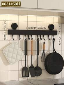 No Drilling Suction Cup Kitchen Hook Rack, Wall Mounted Utensil Hanger, Reusable Heavy Duty Hanging Rail For Pots, Pans, Spatulas, Space Saving Kitchen Storage Organizer, No Damage To Walls, Easy Install,Space Saving Kitchen Storage Organizer - Multicolor - View 12