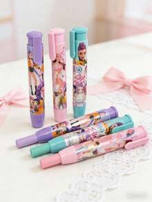 可爱卡通按压式伸缩橡皮擦套装，书写流畅，学生奖励及文具爱好者收藏礼品 - 彩色 - 查看 8